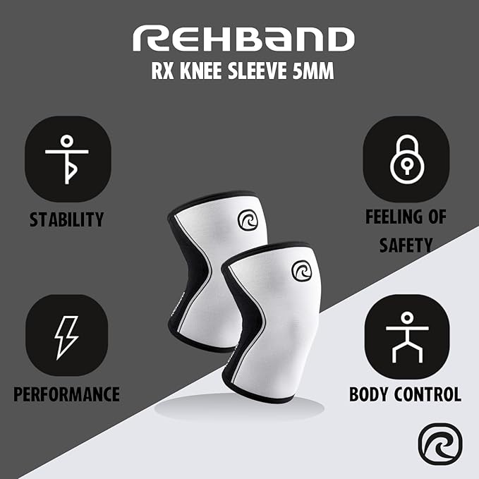 Rehband 5mm Knee Sleeves for Functional Training, Cross-Training & Powerlifting, Weightlifting Knee Support made of Neoprene, Unisex, Colour:White - 1 Pair, Size:Medium