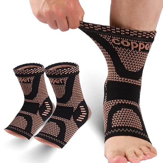 LISEPWU Copper Ankle Brace, Copper Infused Ankle Support Compression Sleeve for Men & Women, for Foot Pain Relief, Sprained Recovery, Achilles Tendonitis, Daytime or Night Use(M)