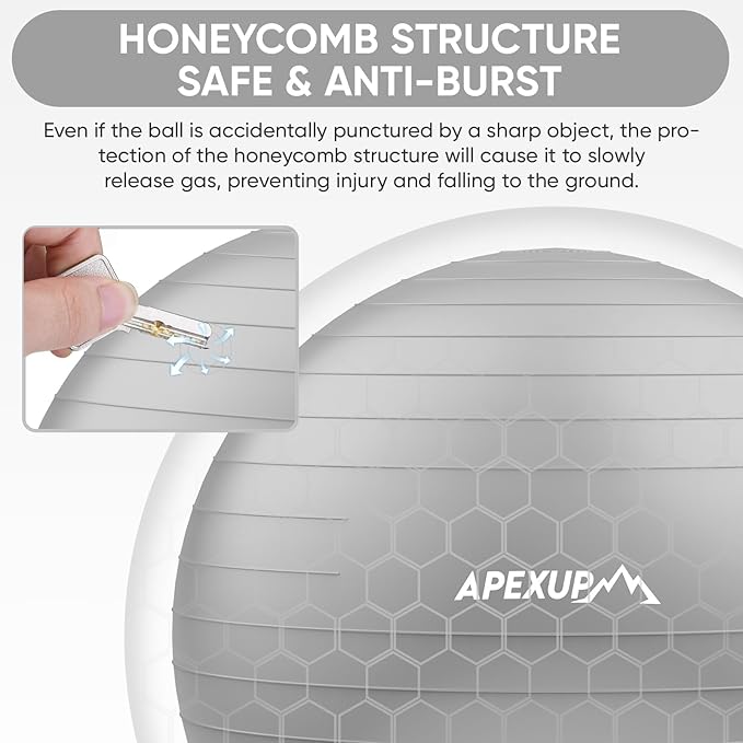 APEXUP Yoga Ball Exercise Ball Anti Slip Heavy Duty for Fitness, Balance & Core Workout, Balance Training, Pregnancy & Physical Therapy, 5 Sizes