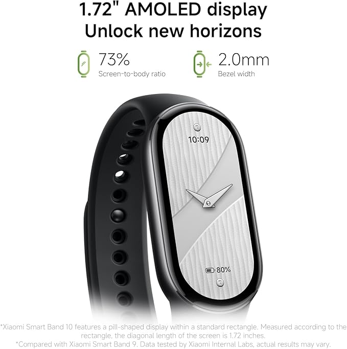 XIAOMI Mi Smart Band 10 (2025) Global Version - 1.72" AMOLED Display | 21 Days Battery Life | Touchscreen, Multi-Sport Tracker, Activity Tracker, Heart Rate Monitor | BT5.4 - (Glacier Silver)