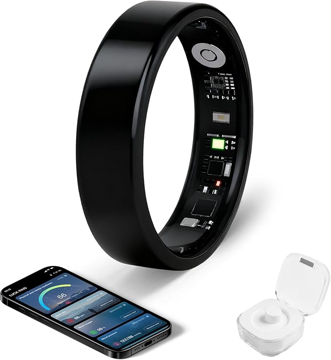 Smart Ring - Free Heart Rate SpO2 Sleep Tracker | No Subscription | IP68 Waterproof Fitness Tracker | 24/7 Activity Monitor | Step Counter & Stress Tracking | Sleep & Workout (Black, 13)