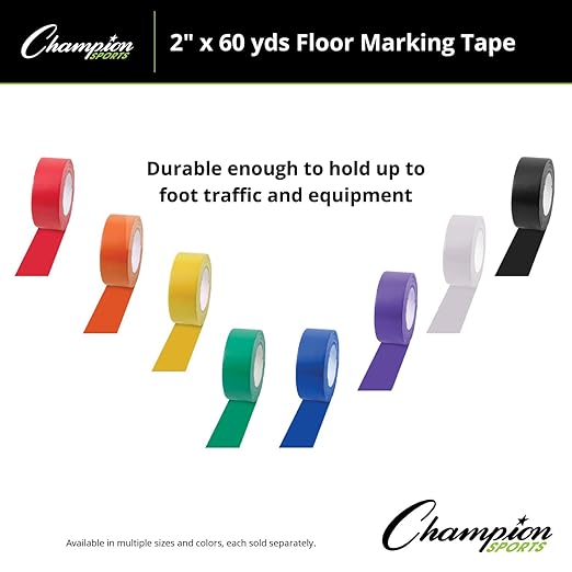 Champion Sports Vinyl Tape, 2” Wide x 60 Yards Long, Blue - Durable Floor Marking Tape - Schools, Gyms, Restaurants
