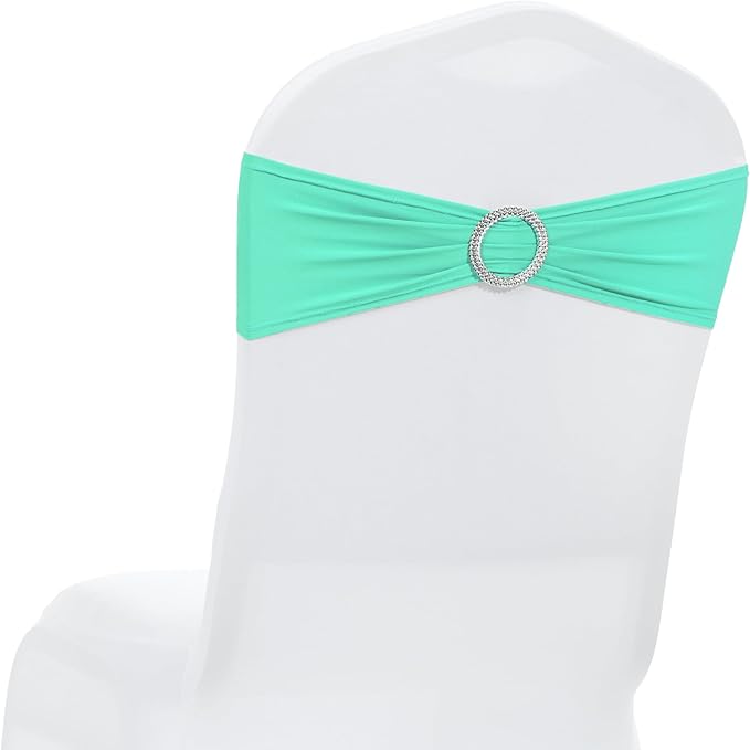 MDS Pack of 150 Spandex Chair Sashes Bows Universal fits Elastic Stretch Chair Bands Ties with Buckle Slider Bow for Wedding Decoration Spandex Slider Sashes Bow - Sea Green