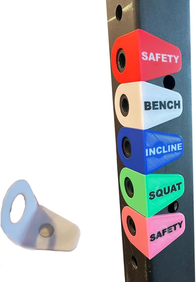 5pcs Magnetic Power Rack Position Markers for 2" Uprights, Multiple Colors Squat Rack Gym Equipment Magnets Secure Legible Adjustable Fit