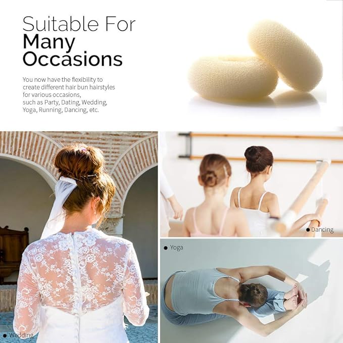 NICEMOVIC Hair Donut Bun Maker, Large 2PCS Chignon Hair Large Doughnut Shaper for Thick and Long Hair (Beige, 3.5 Inch)