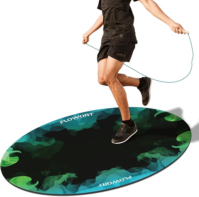 Cheete Jump Rope Mat Large Rubber Exercise Mat Indoor Outdoor Shock Absorbing Mat Non-Slip Oval Design for Floor & Rope Protection, Workout Mats for Home Gym Flooring