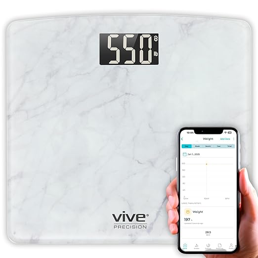 Vive Smart Body Weight Scale (550lbs Capacity) - Heavy Duty Bariatric Digital Scale for BMI - Plus Size, Large Display - Bathroom Device for Health Extra Wide Base & Smartphone Connectivity