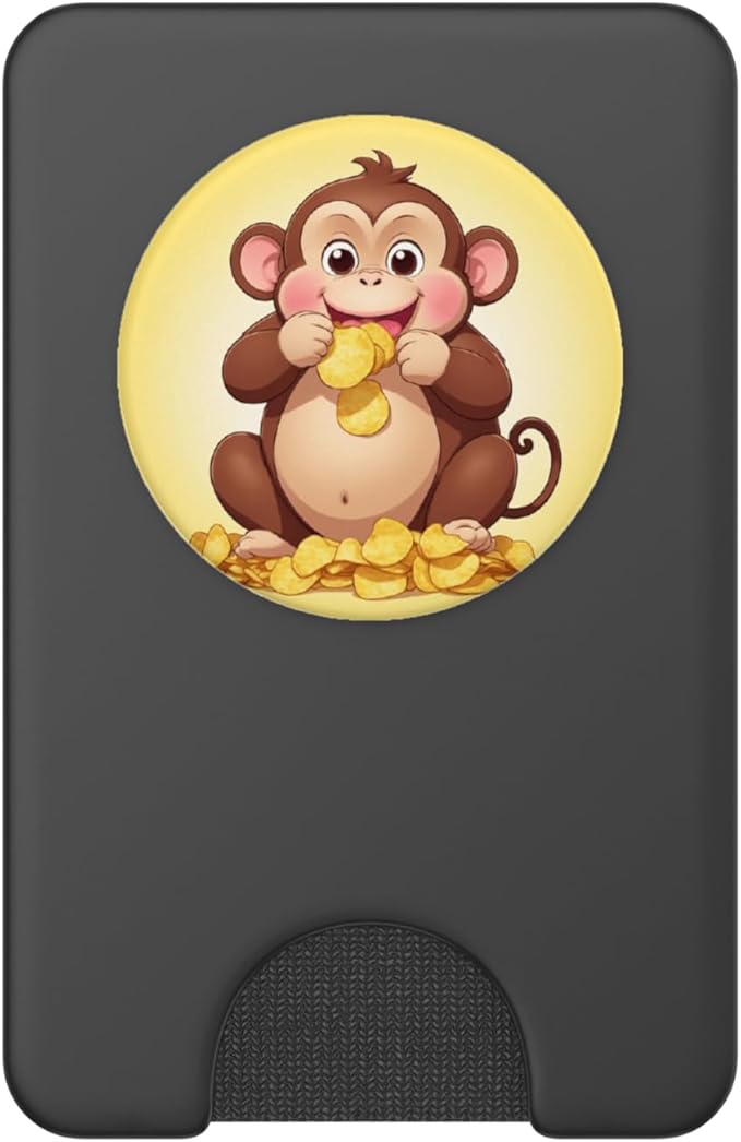 Chubby Fat Monkey Potato Chips Funny Animal Design Print PopSockets PopWallet for MagSafe