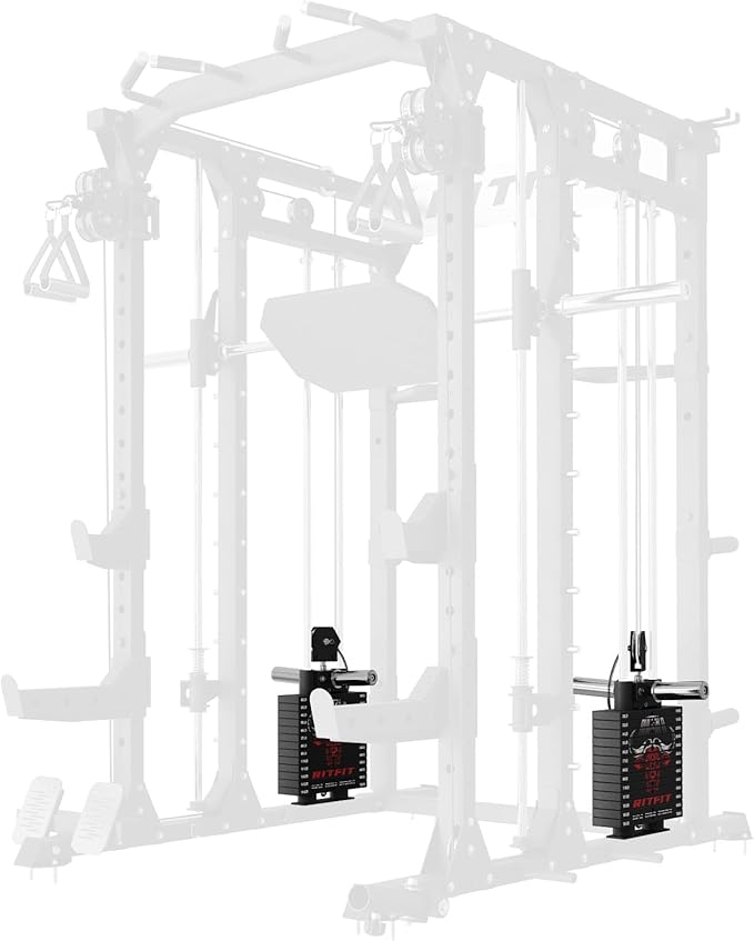 RitFit Buffalo Smith Machine, Power cage with LAT-Pull Down System & Cable Crossover System, All-in-One Squat Rack for Home Gym, Power Rack
