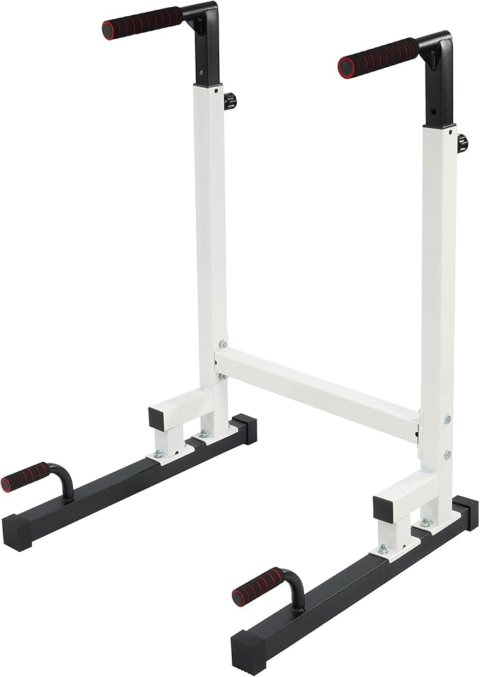 BalanceFrom Steel Frame Dip Station with Adjustable Height, 500 Pound Weight Capacity – Upper Body Workout Home Gym Equipment for Triceps, Push & Pull Ups, Leg Raises, and Bench Press