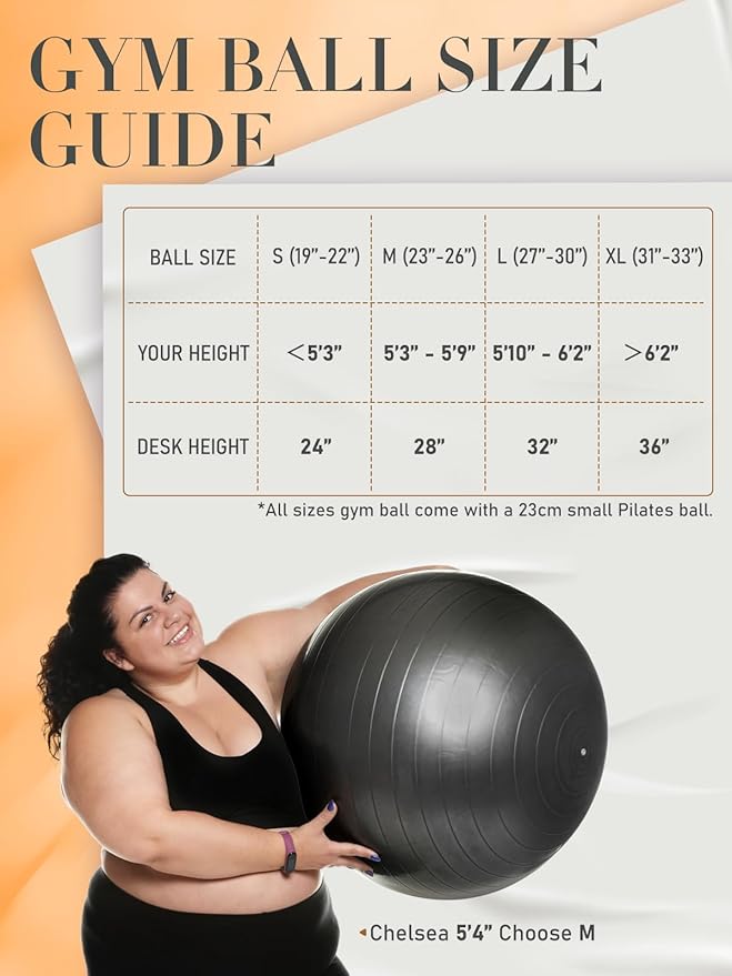 PhysKcal Yoga Ball for Exercise, Pilates Set, 4 Sizes Fitness Ball for Workout, Birthing, Pregnancy, Physical Therapy- Pump Included