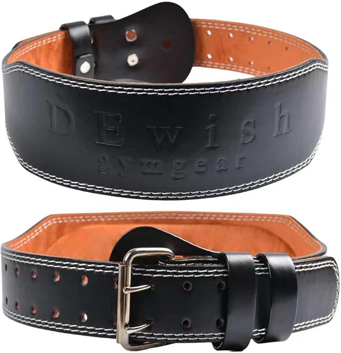 Leather Gym Fitness Belt, 4" & 6" Padded Lumbar Back Support, 10 Adjustable Holes for Weightlifting Powerlifting Bodybuilding Deadlift Squat Workout Strength Training