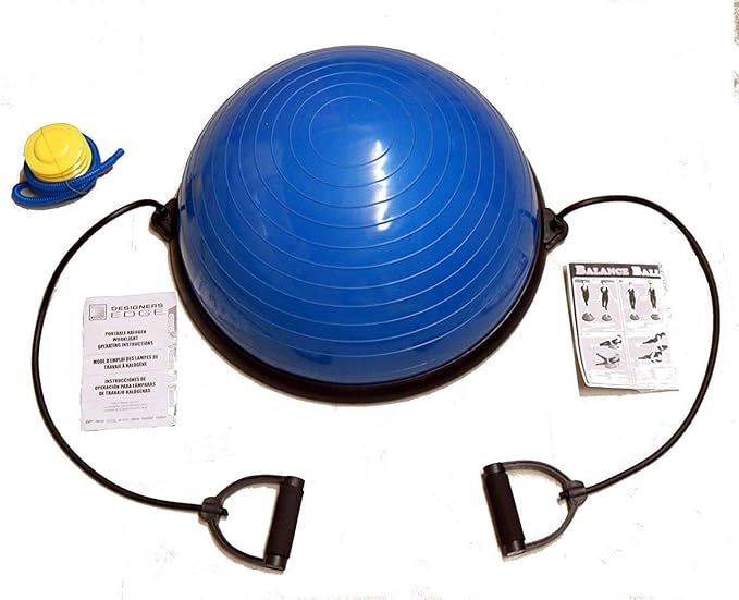X-Factor Balance Ball Half Exercise Ball with Resistance Bands, Balance Trainer Bonus Pump for Yoga Fitness, Home Gym Stability Workout, Strength Exercise Quantity (Blue)