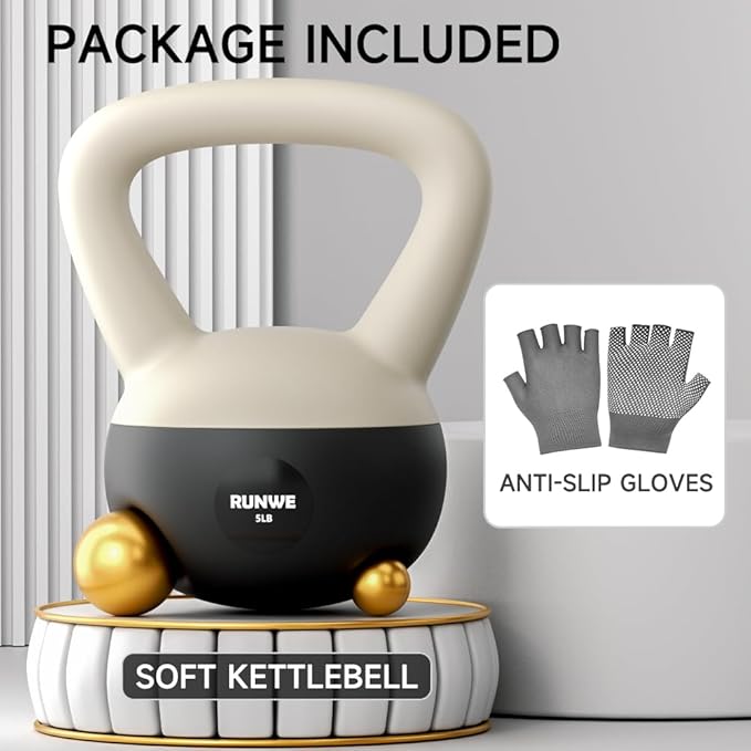 RUNWE Soft Kettlebell - Sand Filled Kettlebell Hand Weight Options for 25, 20, 15, 10 and 5 LB, Soft-Sided Cushioned Base,Safety Guaranteed Ideal for Men, Women, & Beginners