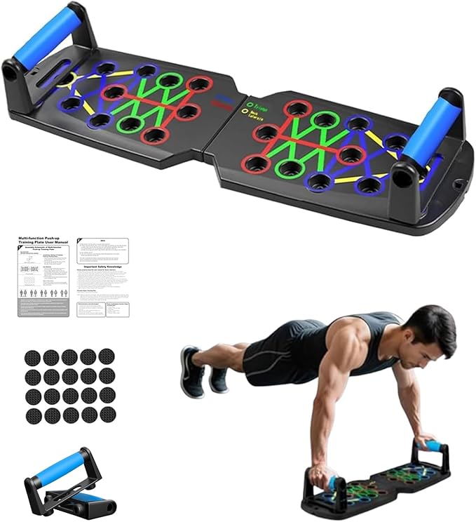 Push Up Board for Men - 15-in-1 Foldable Pushup Board with Push Up Bar, Handles & Bands, Portable Home Gym & Workout Equipment for Chest Exercise, for Teen Boys 16-18 & Gym Lovers