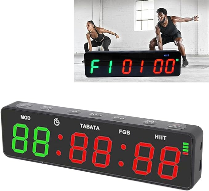 Gym Timer, Magnetic Gym Timer Clock, 1000mAh Rechargeable Workout Interval Fitness Digital Timer with Stopwatch for Home Garage Boxing
