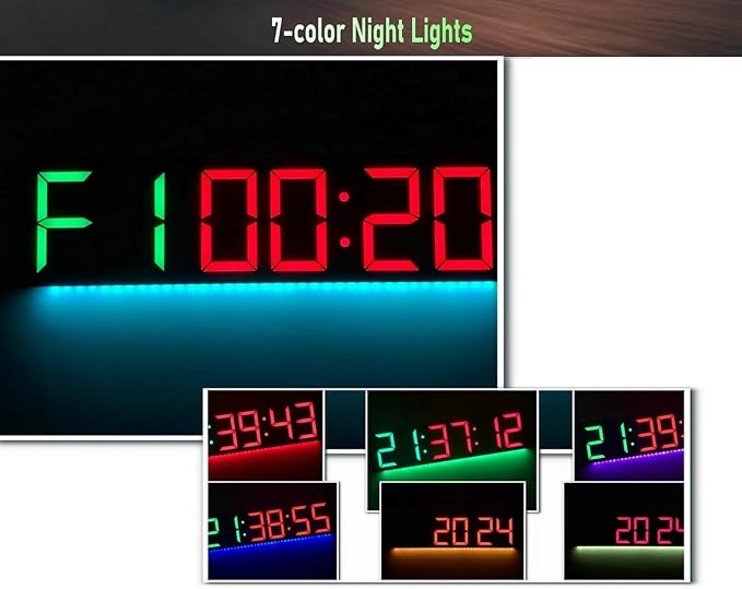 26'' Huge Home Gym Interval Workout Timer Clock, Digital Wall Clock with Seconds Countdown/up, Stopwatch, 8-Alarms, 7-Color Night Light for Tabata/HIIT/MIIT/EMOM/FGB/Boxing (Green-Red)