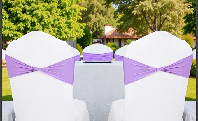 VDS Pack of 50 PCS | Lavender | Spandex Chair Sashes Bows Without Buckle | Stretch Elastic Banquet Universal Folding Chair Band Tie with for Wedding Party Conference Celebration Event Decoration