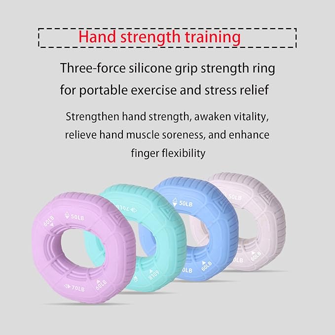 Grip Strengthener 3 in 1, Adjustable 50-70LB Hand Grip Exerciser, Silicone Forearm Trainer for Climbing, Fitness, Office, Portable Grip Ring for Men Women All Hand Sizes