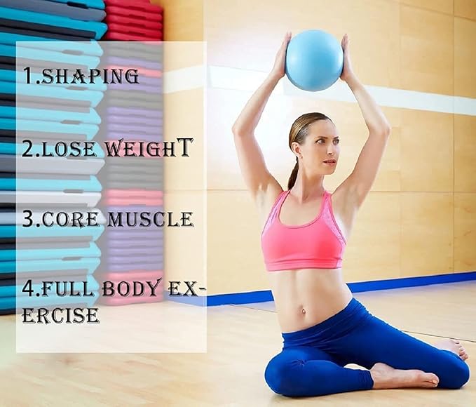Pilates Exercise Ball for Yoga, Barre, Fitness & Physical Therapy Mini Squishy Balance Ball for Home Workouts Includes Pump for Easy Inflation