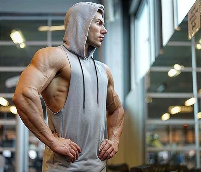 Babioboa Men's Workout Hooded Tank Tops Sports Training Sleeveless Gym Hoodies Bodybuilding Cut Off Muscle Shirts