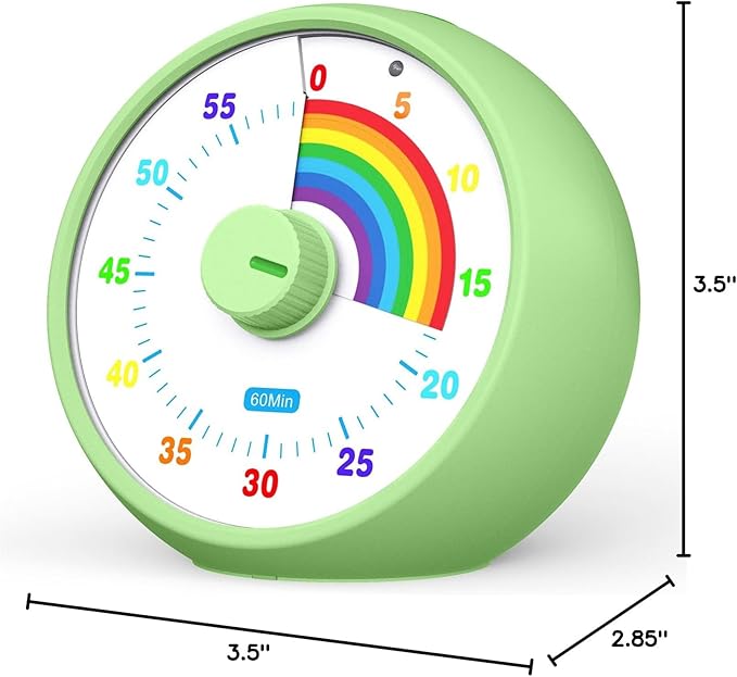Visual Timer for Kids, 60-Minute Countdown Timer for Classroom Office Kitchen, Desk Timer Kids Time Management Tools with Silent Operation, Pomodoro Time Rainbow Pattern (Green)