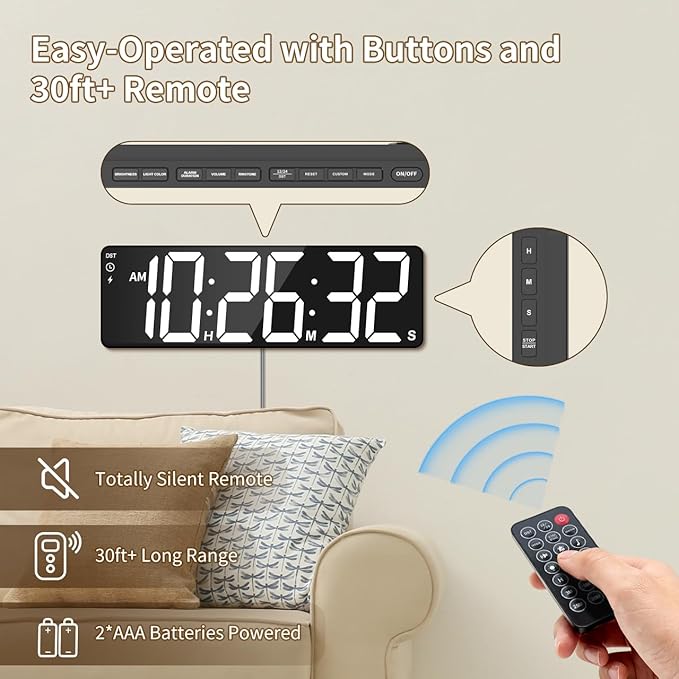 VOCOO 15.7" Large Digital Wall Timer with 99H Countdown, Count Up, Clock and Remote Control, 18 Colors RGB Wall Clock for Office, Home Decor, Kitchen, Living Room, Gym, Classroom