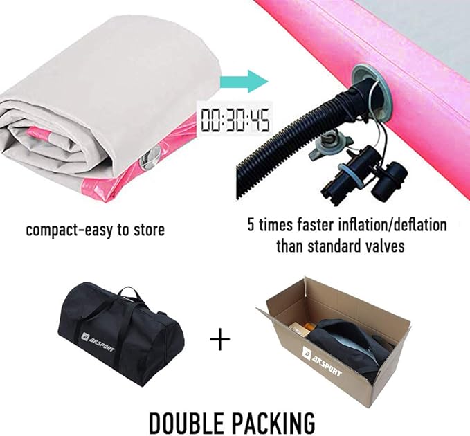 AKSPORT Gymnastics Air Mat Tumble Track Tumbling Mat Inflatable Floor Mats with Air Pump for Home Use/Tumble/Gym/Training/Cheerleading/Parkour/Beach/Park/Water