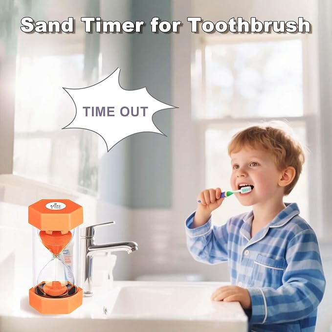5 Minute Hourglass Sand Timer, Plastic Hexagon Hourglass Sand Clock 5 Min, Reloj De Arena 5 Minutos,Unbreakable Hour Glass Sandglass for Classroom Games Kitchen (Orange)