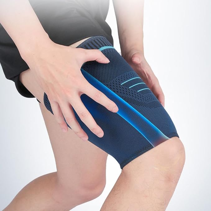 Hemoton 2pcs Compression Thigh Sleeves Leg Wraps Navy Knit Fabric Sports Support for Outdoor Running Basketball Men