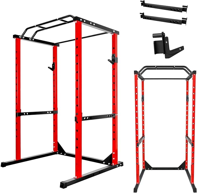 Multi-Function Power Cage, 1200 Lbs Capacity Squat Rack with Adjustable Cable Crossover, Stainless Steel Heavy Duty Fitness Cable Machine, for Training, Exercise Muscles