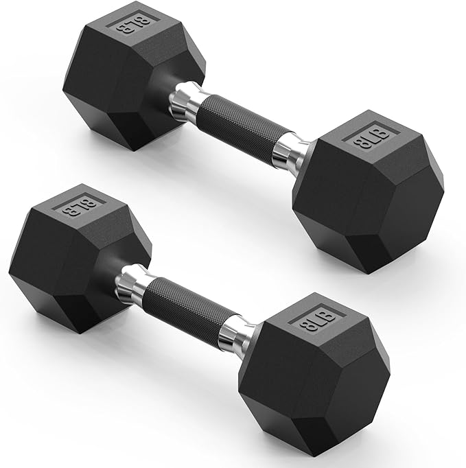 PAPABABE Hex Dumbbell Set with Rubber Grip 2.5-125lb, Odorless Rubber Coated Weight Fixed Dumbbells Set of 2, Weights for Women at Home, Hand Weights for Home Gym & Strength Training,Pesas Para Ejercicios