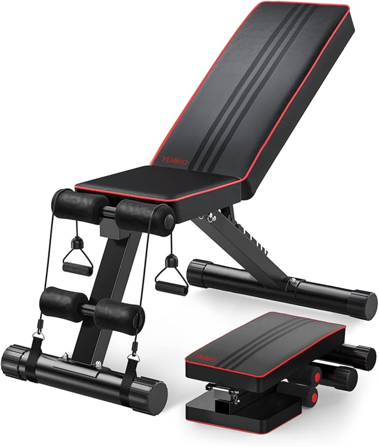 Yoleo Adjustable Weight Bench - Utility Weight Benches for Full Body Workout, Foldable Flat/Incline/Decline FID Bench Press for Home Gym