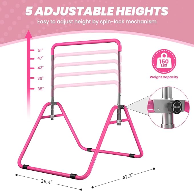 DOBESTS Kids Gymnastics Bar Folding Horizontal Bar, Adjustable Height Gymnastic Horizontal Bars, GymnasticTraining Equipment for Home