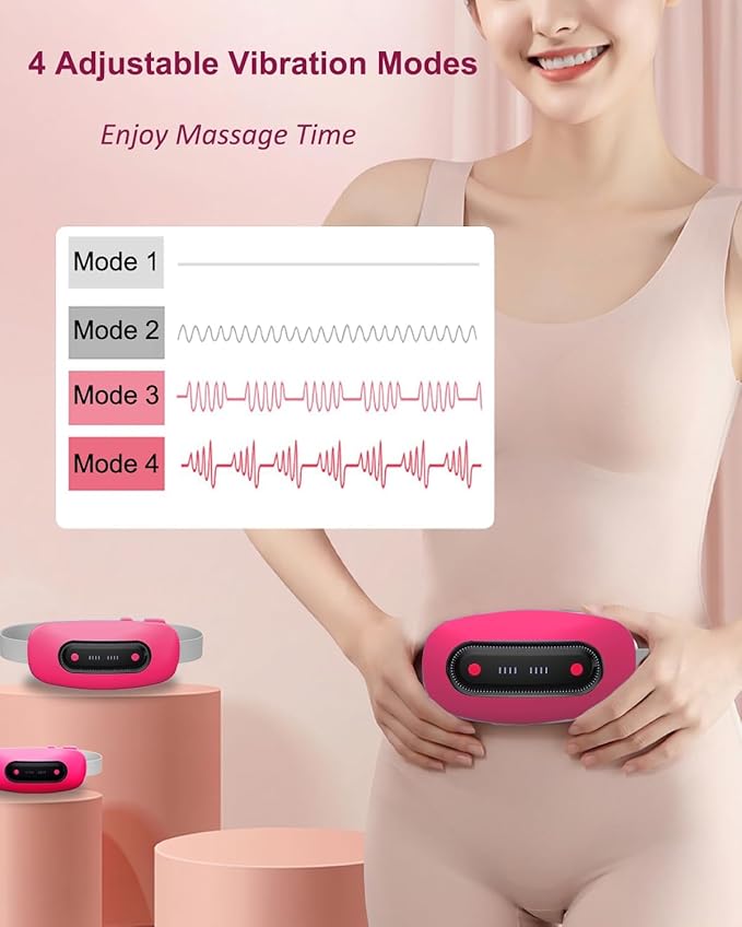 Electric Heating Pad,Portable Cordless Menstrual Heating Pad with 4 Heat Levels and 4 Massage Modes, Fast Large Heating Belly Wrap Belt(Rose Red)