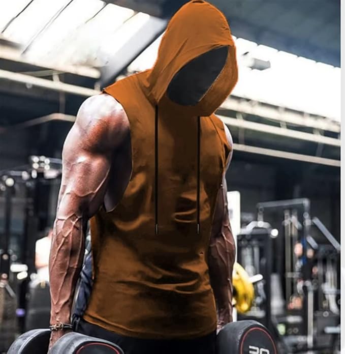 Babioboa Men's Workout Hooded Tank Tops Sports Training Sleeveless Gym Hoodies Bodybuilding Cut Off Muscle Shirts