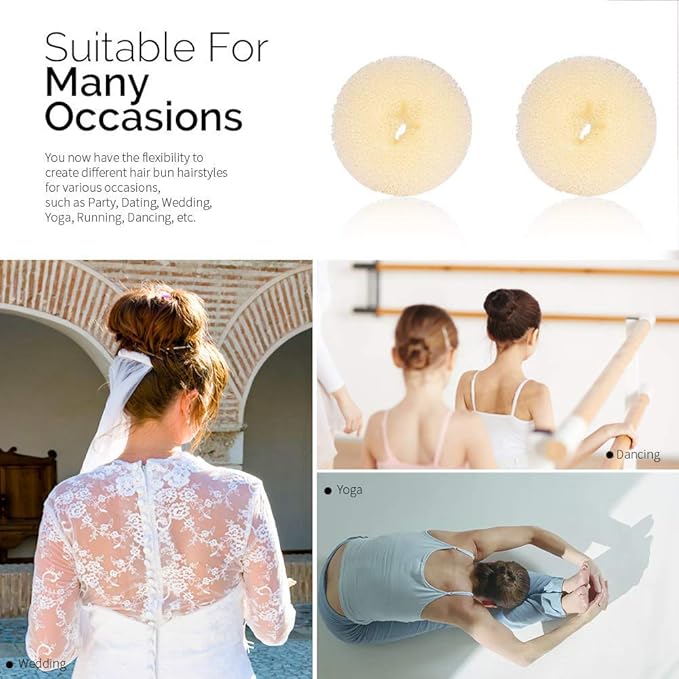 Extra Blonde Bun Maker for Kids, Ring Style Hair Shaper, 2PCS Chignon Doughnut for Short and Thin Hair (2.5 Inch/Beige)