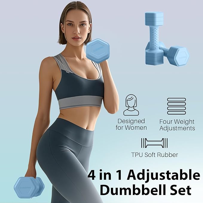 Adjustable Dumbbell Set of 2, 4 in 1 Free Weights Dumbbells Set, Hand Weights for Women at Home, 5 lb Dumbbells Set with Non-slip Comfort Handle for Home Gym Exercise Workout Training