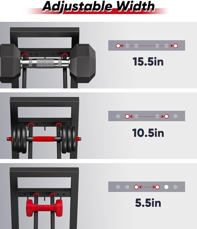 Adjustable Dumbbell Rack, Weight Storage Stand Holder for Dumbbells & Kettlebells, Heavy-Duty Metal Home Gym Workout Organizer with Hook for Gym Equipment Accessories (Rack Only)