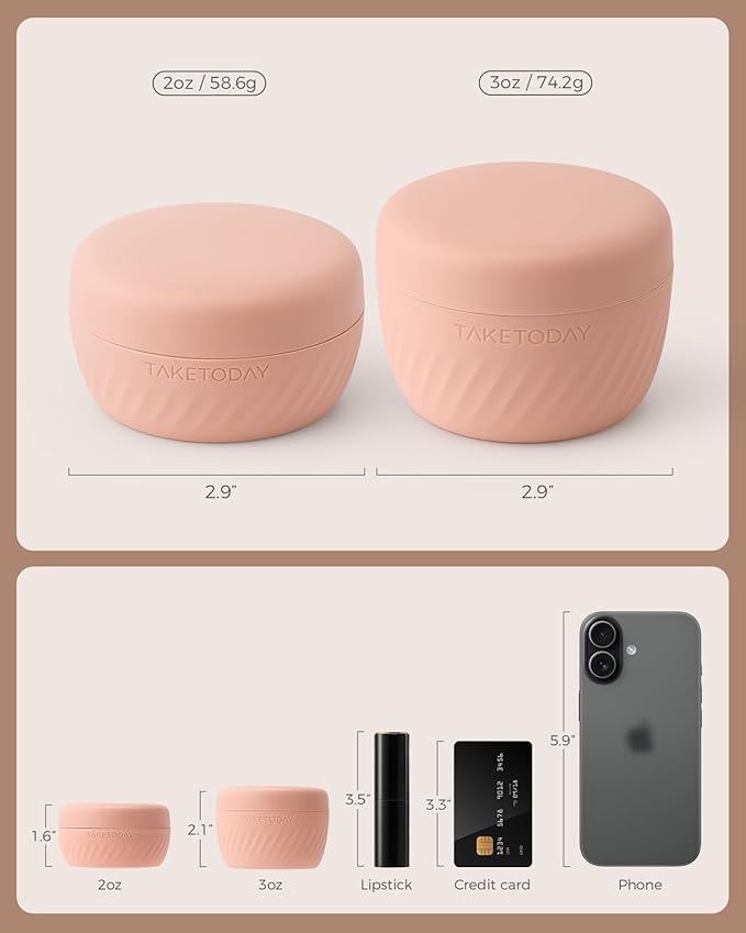 TakeToday Travel Containers for Toiletries, Leak-Proof, TSA Approved, Refillable Silicone Cylindrical Cream Jars with Lid for Cosmetic Toiletry, 2oz, 4 Pack, Apricot