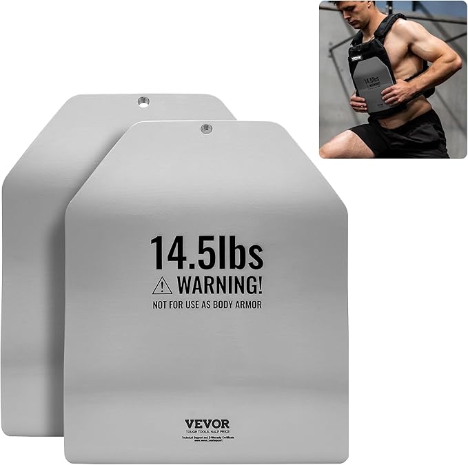 VEVOR Weight Vest Plates, 5.75/8.75/14.5/19.75 LB Pairs, Premium Steel Weighted plates, Additional Weight for Weight Vests, for Strength Training, Running, Fitness, Heavy Workouts
