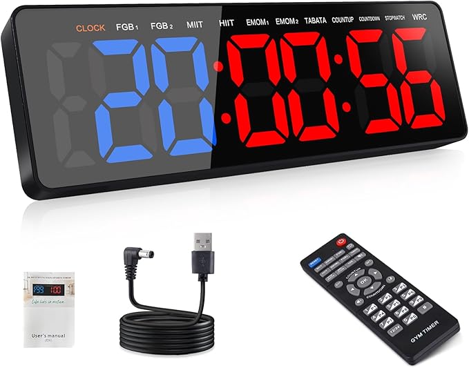 13" Gym Timer Clock, Workout Interval Timer with Remote Control, Count Down & Up Stopwatch, Adjustable Brightness, Large LED Digital Display, Fitness Digital Clock for Home/Garage/Boxing