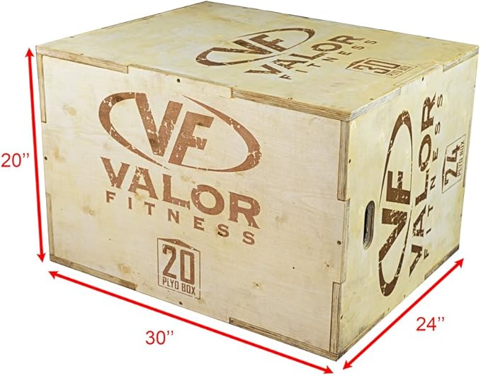 Valor Fitness Plyo Box - Wooden Plyometric Jump Box for Strength and Conditioning Training Box Jump (20” x 24” x 30”) and (18” x 20” x 24”)