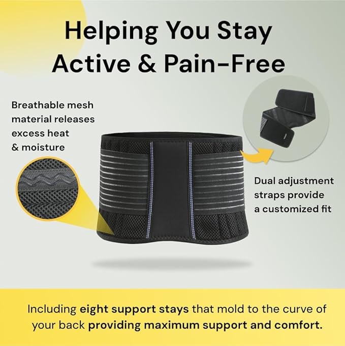 BraceUP Back Brace for Men and Women Lower Back - Breathable Waist Lumbar Support Belt for Sciatica, Herniated Disc, Scoliosis Back Pain Relief, with Dual Adjustable Straps (L/XL 35-43 In)
