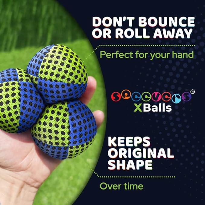 speevers Juggling Balls for Beginners and Professionals Set of 3, 14 Colors Available, 2 Layers of Net and Carry Case, Xballs Juggling Balls (Blue - Yellow, 2.5 oz)