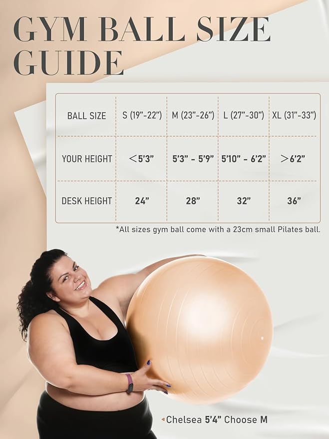 PhysKcal Yoga Ball for Exercise, Pilates Set, 4 Sizes Fitness Ball for Workout, Birthing, Pregnancy, Physical Therapy- Pump Included