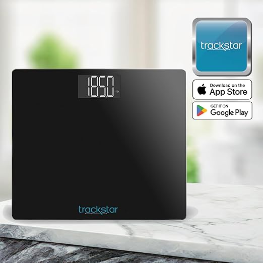 Trackstar Wide-Platform Black Digital Weight Scale | 550 lb Weight Capacity | Trackstar Monitoring App | Bluetooth iOS & Android Compatible | Measure, Track, and Share Results