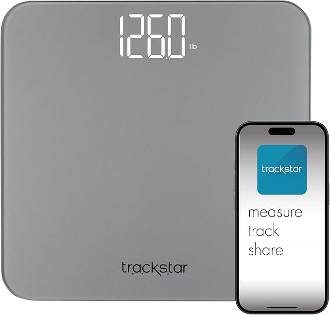 Trackstar Digital Weight Scale | 440 lb Weight Capacity | Trackstar Monitoring App | Bluetooth iOS & Android Compatible | Measure, Track, and Share Results