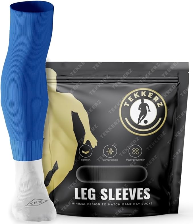 Tekkerz leg sleeve over 20 color variations compatible with grip socks for soccer, football, hockey, rugby athletic socks
