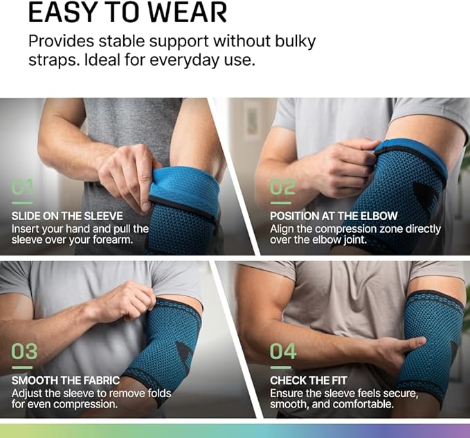 MODVEL [2 Pack Elbow Brace - Compression Support Sleeve for Joint Pain Relief, Recovery, Tendonitis, Tennis & Golfer's Elbow - Workout & Weightlifting Arm Wrap - For Men & Women. (Blue)